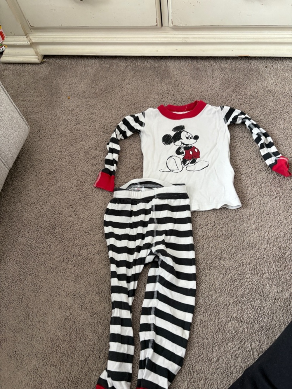 Hanna Andersson Black & White Striped Mickey Pajama Set with Red Accents